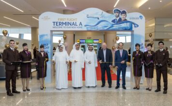 Etihad Airways operates first commercial flight from new Terminal A ETIHAD AIRWAYS, THE NATIONAL CARRIER OF THE UAE, OPERATES THE FIRST COMMERCIAL FLIGHT OPENING TERMINAL A AND TOGETHER WITH ABU DHABI INTERNATIONAL AIRPORT WELCOMES FIRST GUESTS TO NEW TERMINAL